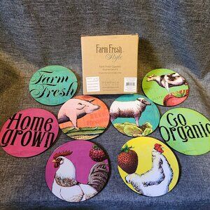 Demdaco Megan Halsey Farm Fresh 4" Round Drink Coasters Set of 8